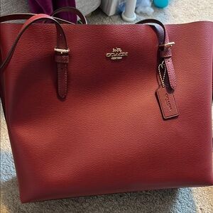 Coach Burgundy Leather Tote with Gold Hardware
